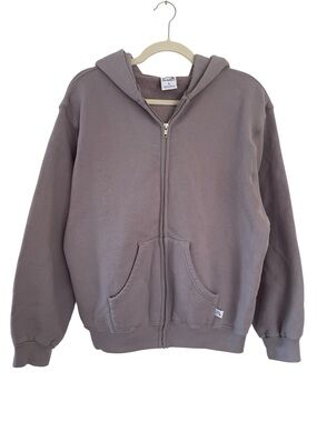 New Akimbo Zip Up Hoodie Sweatshirt  100% Cotton Lavender Fleece Baggy Alloy L
